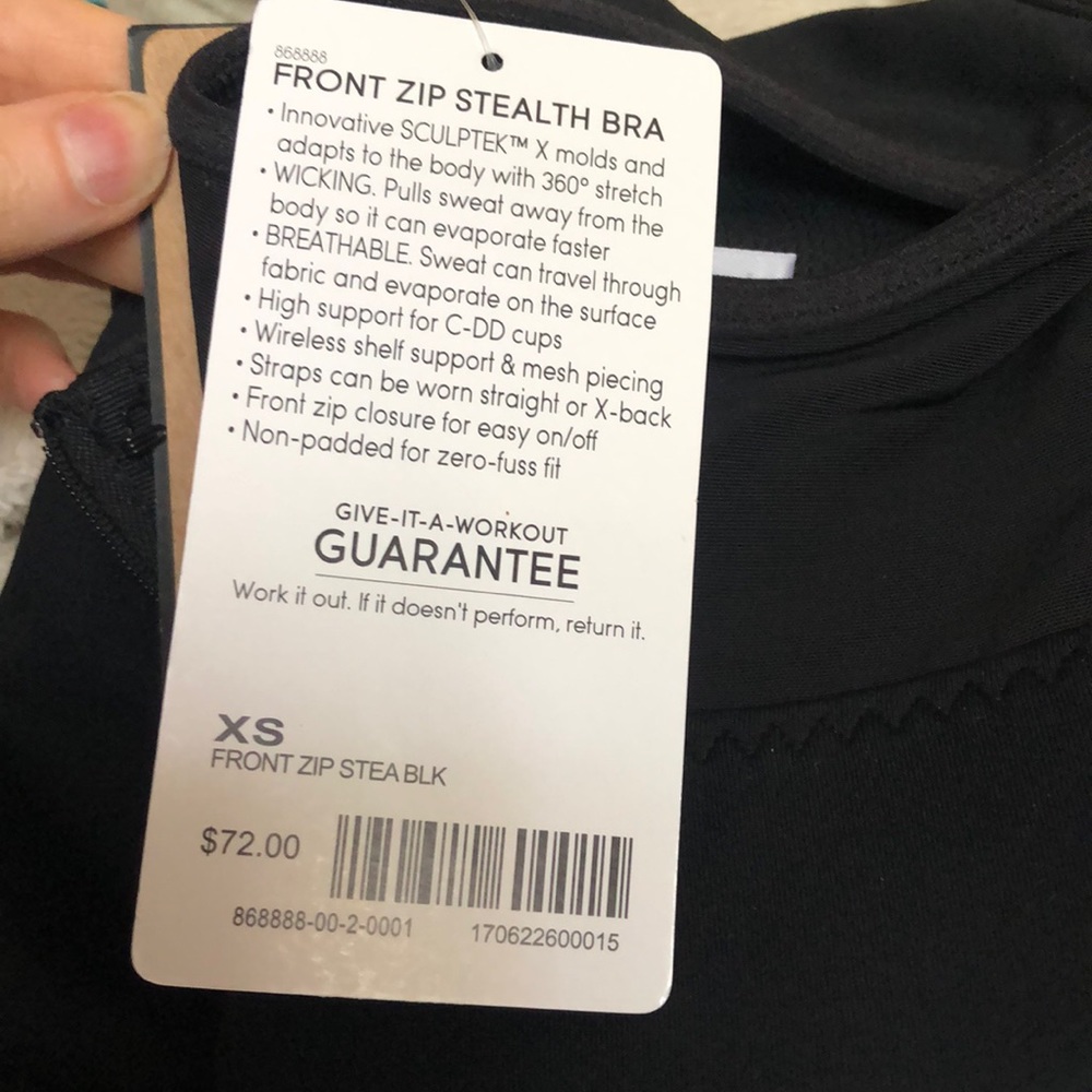 Athleta front zip stealth bra black XS NWT - Picture 8 of 8